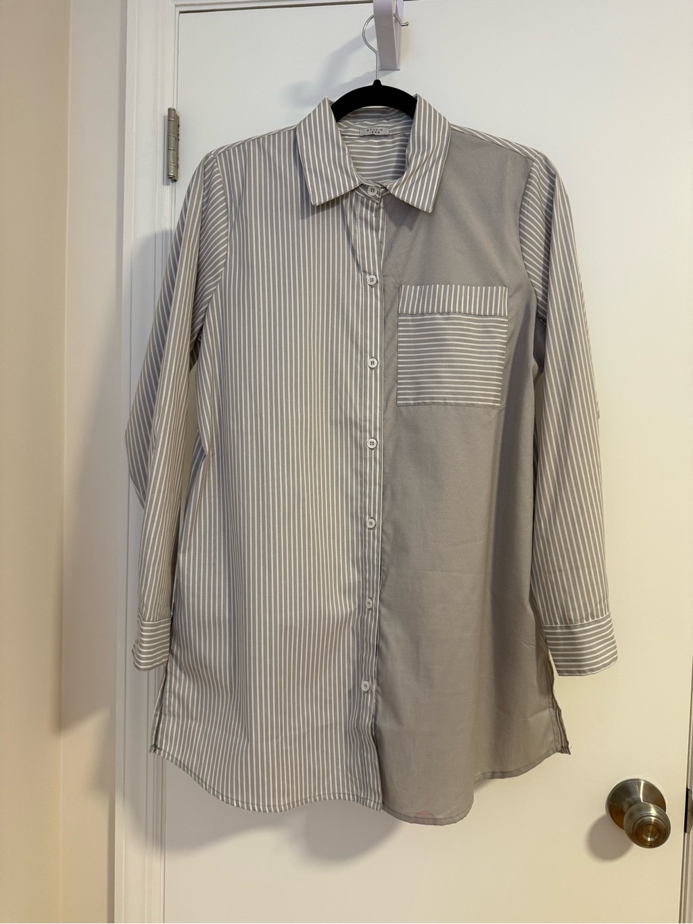 Women’s Two-Tone Gray Striped Button-Down Shirt
